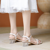 Women's Fashion Chunky Pearl Crystal Ankle-strap High Heels